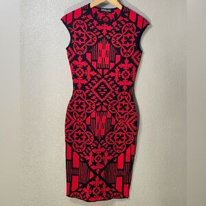 Alexander McQueen Red and Black Patterned Dress - Size S/XS